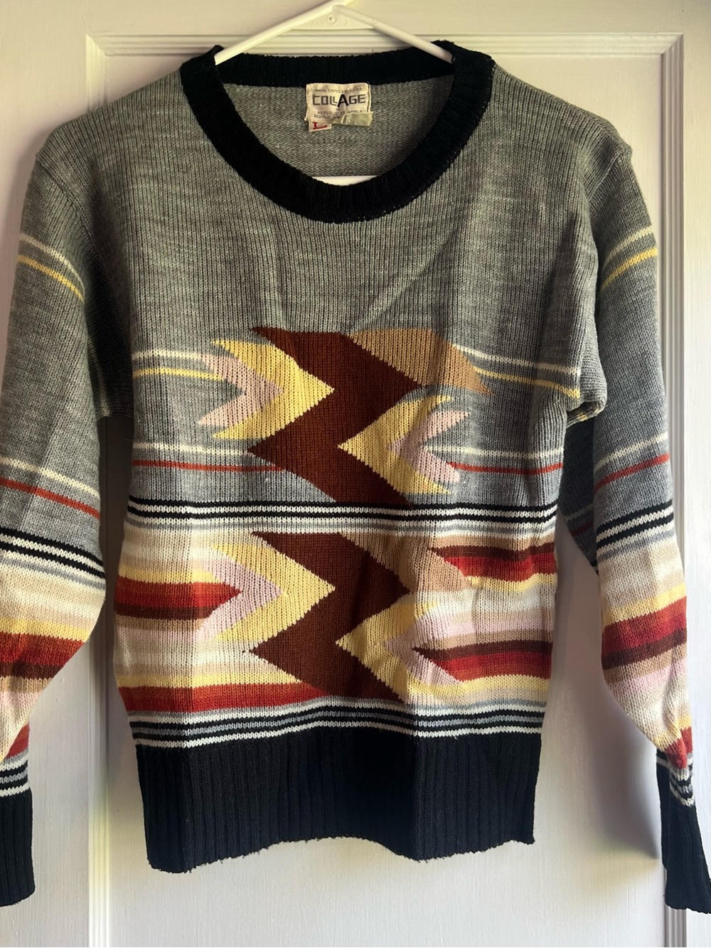 Vintage Collage Southwest Aztec geometric, 70s crewneck sweater